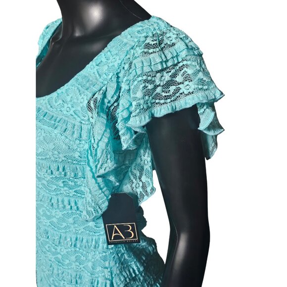 Turquois Lace Flutter Sleeve Bodycon Dress - Guess Los Angeles - Picture 4 of 7